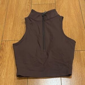 Elegant Brown Zip-Up Crop Top